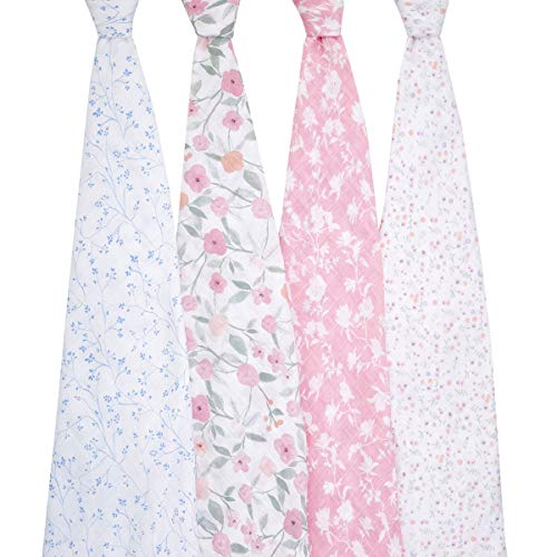 Image of aden + anais Swaddle Blanket, Boutique Muslin Blankets for Girls & Boys, Baby Receiving Swaddles, Ideal Newborn & Infant Swaddling Set, Perfect Shower Gifts, 4 Pack, Mon Fleur