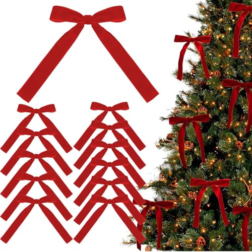 12 Piezas Moños Para Arbol De Navidad, Lazos De Terciopelo Rojo Para Árbol Navidad, A dornos Vintage Con Cinta Lazos Terciopelo, Decoraciones Navideñas Paras Coronas, Puertas Entrada, Chimeneas