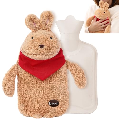MHwan Bouillotte eau Chaude, Bouillotte peluche pour Enfants et Adultes, 1L Bouillote Animal lapin Mignon, sûr, Antidéflagrant et étanche, Amovible pour Le Nettoyage housse, Bolsa Agua Caliente