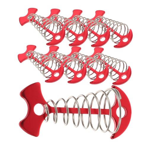 POPETPOP 10pcs Spring Fish Bone Tent Stakes with Buckles Windproof Deck Anchors for Camping Hiking Pool Cover Securement Durable Outdoor Use