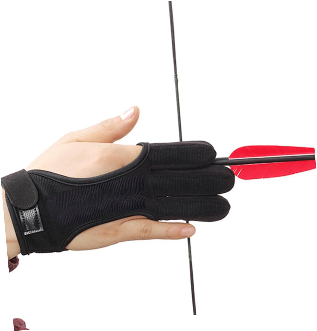 POPETPOP Three Finger Glove Cowhide Protective Cover Stretch Cotton Sports Guard for String Shooting Elastic Wear Resistant Finger Tab Accessory for Recurve and Compound Archers