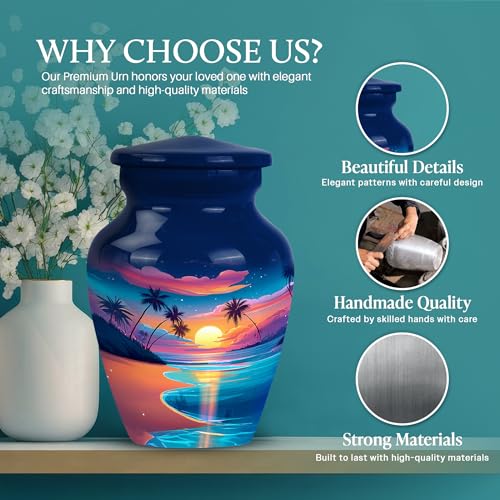 Image of Beach Urn - Cremation Urn for Mom & Dad - 3 Inch - Pack of 4 - Decorative Urns for Human Ash - Urns for Ashes for Men & Women - Memorial Keepsakes for Human