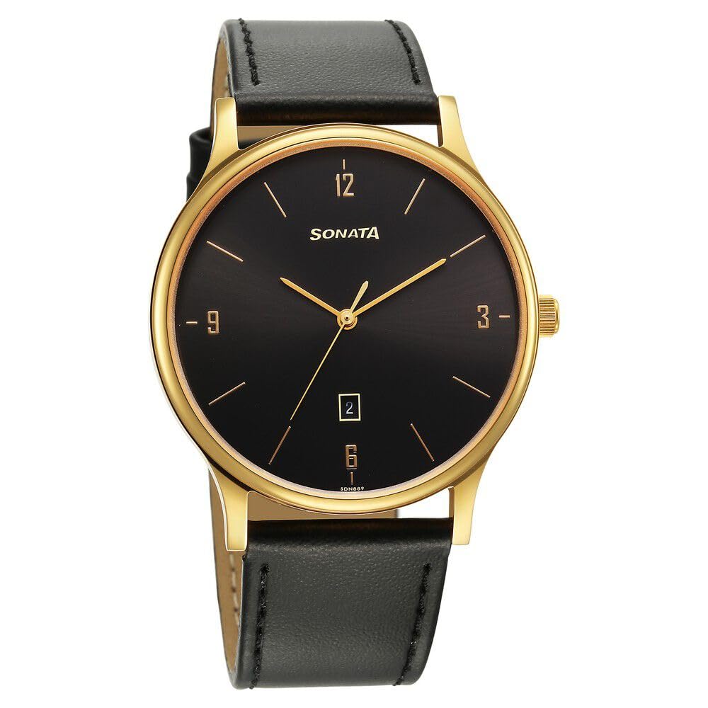 Fastrack Leather Sonata Quartz Analog with Date Black Dial Watch for Men-77105Yl03 (B0C5N15Y4V) Amazon Price History, Amazon Price Tracker