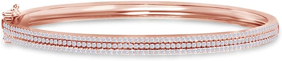 SAVEARTH DIAMONDS 1 Carat Round Cut Lab Created Moissanite Diamond 3-Row Pave Set Tennis Bangle Bracelet For Women In 14K Gold Over Sterling Silver Size : 6 to 9 Inch,(VVS1 Clarity, 1.00Cttw)