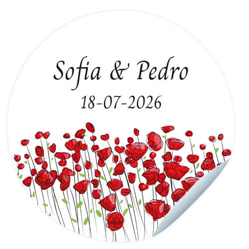 24 Etiquetas adhesivas para celebraciones. Pegatinas personalizadas con nombre, fecha y dedicatoria para los regalos de tus invitados.Tamaño 45mm de diámetro. (Modelo 6)
