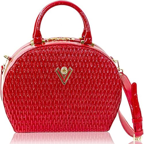 Valentino Orlandi Bolsa Bowler Designer Vermelha Acolchoada de Couro Lacado, Vermelho