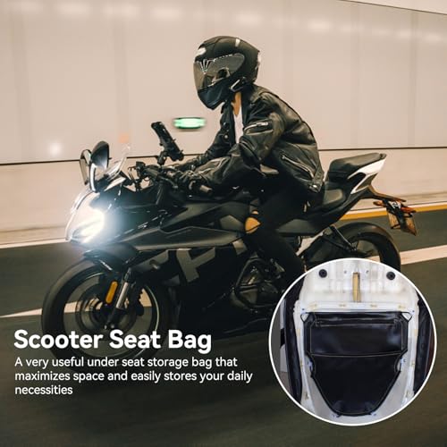 Bolsa bajo asiento para motocicleta y scooter Agatige, de cuero sintético PU, con cierre de cremallera y 3 compartimentos miniatura 4