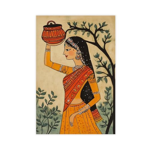 ZDFTAFD Póster de mujer india con texto en inglés 'Carry A Pot' (50 x 75 cm)
