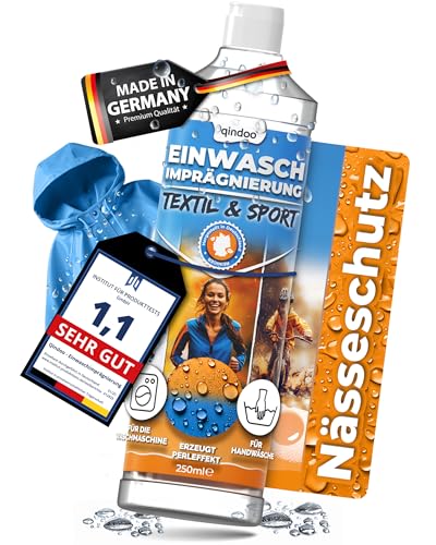 Qindoo Einwaschimprägnierung – Atmungsaktiv & wirkstark – Für Gore-Tex, Outdoor- & Funktionskleidung – Waschmaschinen- & Handwäsche geeignet, PFC-frei – Made in Germany (0,25 Liter)