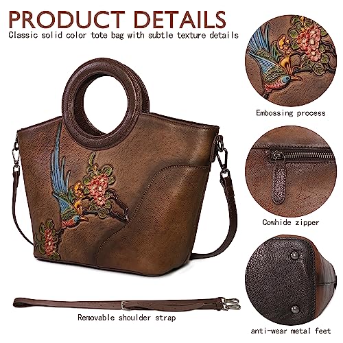 Image of Genuine Leather Satchel for Women Top Handle Bags Handmade Purse Vintage Embossed Leather Crossbody Handbags Hobo Bag