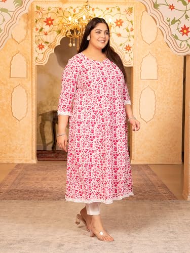 Image of MEERA FAB Women's Pure Cotton Printed Anarkali Kurta with Palazzos & Dupatta