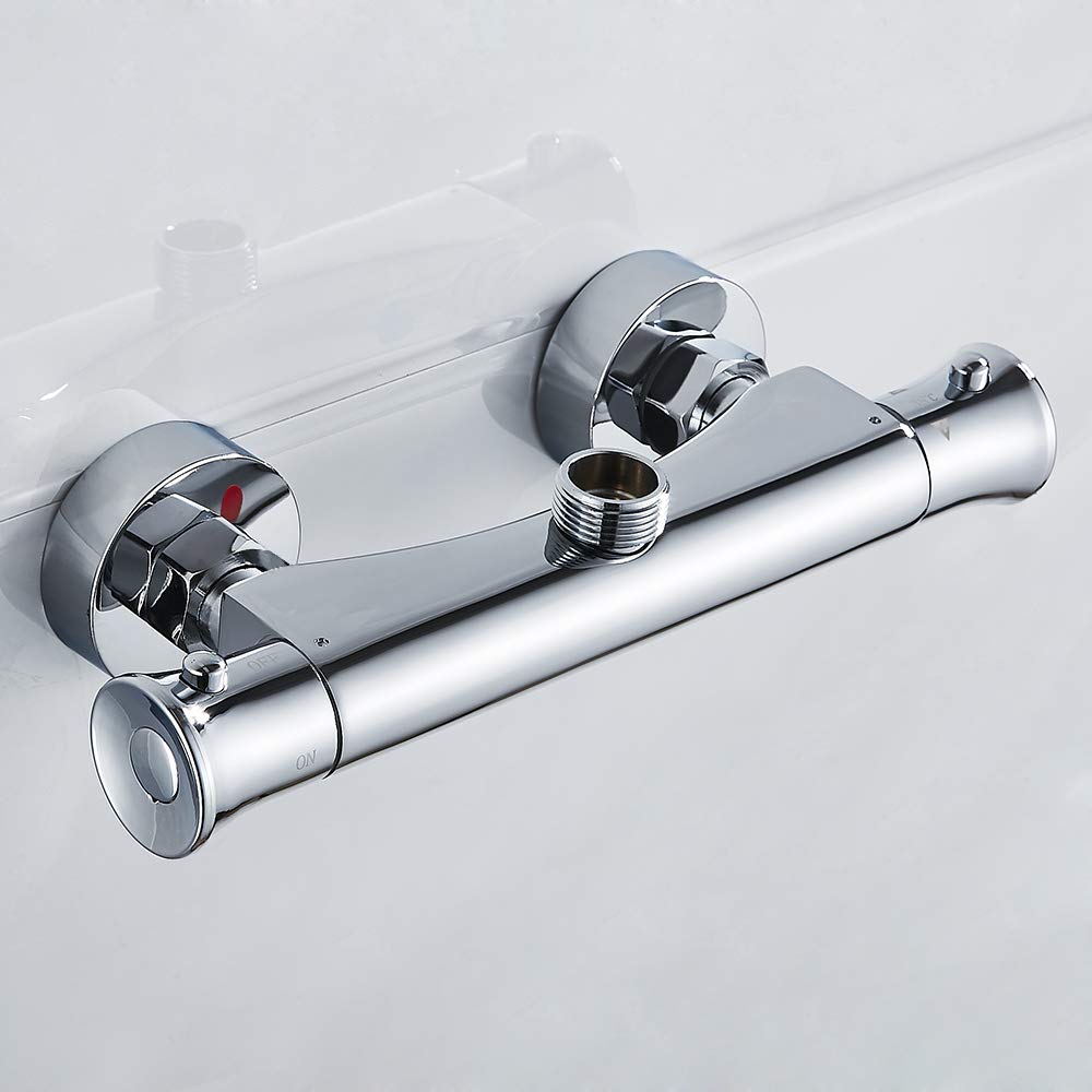 Thermostat Duscharmatur, Duschthermostat Temperatureinstellung, Mischbatterie Brausethermostat Thermostatarmatur mit 38 °C Sicherheitstaste G3/4 Oben Auslauf (3/4 Auslauf)