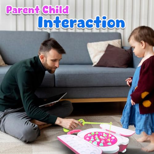 Image of Wembley Magnetic Fishing Game for Kids Rechargeable Fish Catching Board Game with C-Type Charging Cable Music & Lights for Boys Girls 5 6 7 8 9 Years Interactive Toy BIS Certified (Pink)