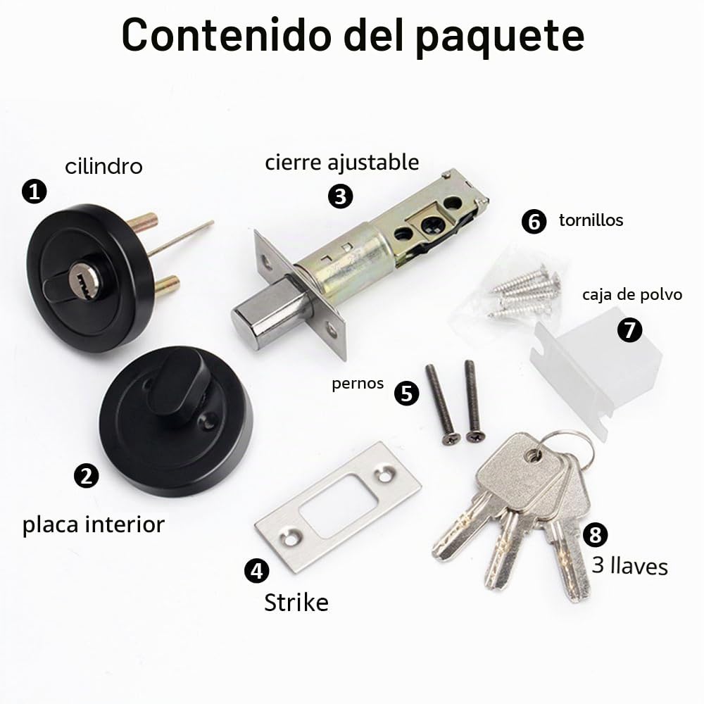 Cerrojo de seguridad de un solo cilindro, cerradura de puerta redonda de aleación de zinc, cerradura invisible moderna con llaves, cerrojo para puertas delanteras, entradas, pasajes (dorado)