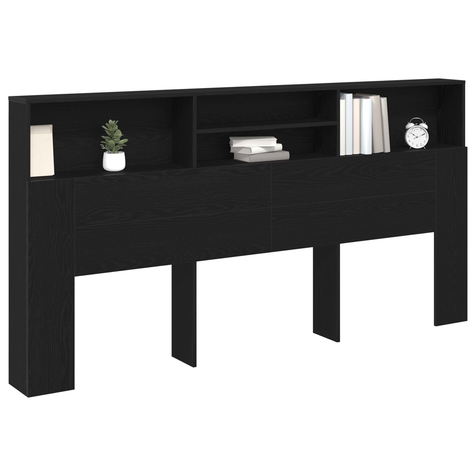 vidaXL Headboard Cabinet Black Oak 200 x 19 x 103.5 cm Engineered Wood, Modern Bedroom Storage, Space-Saving Headboard, Engineered Wood Bed Frame, Minimalist Design for Efficient Organization — image 1