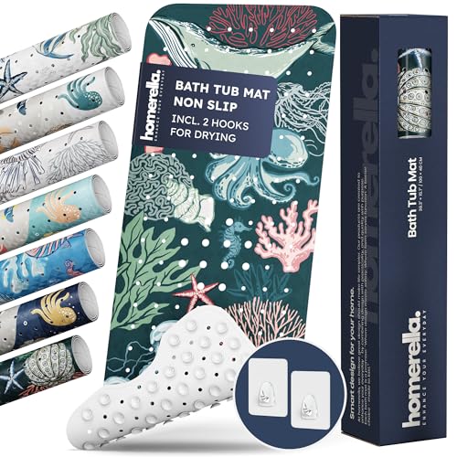 Image of Bathtub Mat Non Slip Anti Mold for Kids 40x16 - homerella® Bath Mat for Tub, BPA Free, Incl. 2 Hooks, Washable Shower Mat Non Slip Anti Mold, Shower Mats for Inside Shower, EU Certified