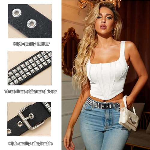 3 Pcs Studded Belt, Y2K Belt EMO Goth Belts Punk Rock with Bullet belts for Women Men3