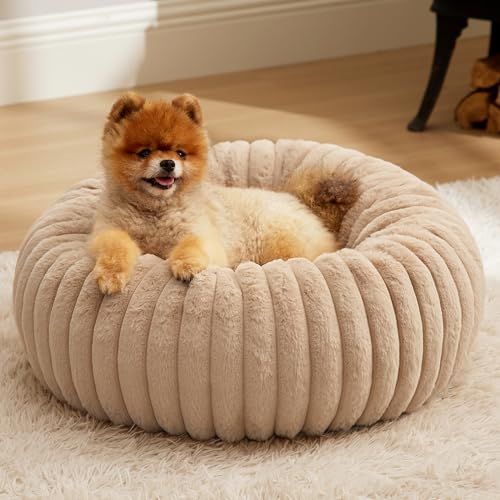 Bedsure ComfyFleece™ Donut Small Dog Bed (23×23", Sandy Beige)