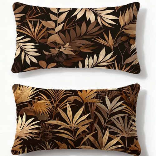 Juego de 2 Fundas de Cojines Naranja Quemado Funda Cojin 70x90cm Rectángulo Cojines Hoja,2025 Nuevo Terciopelo con Cremallera Oculta Funda Almohada para Sofá Sala de Estar Invierno Decoracion O-361U