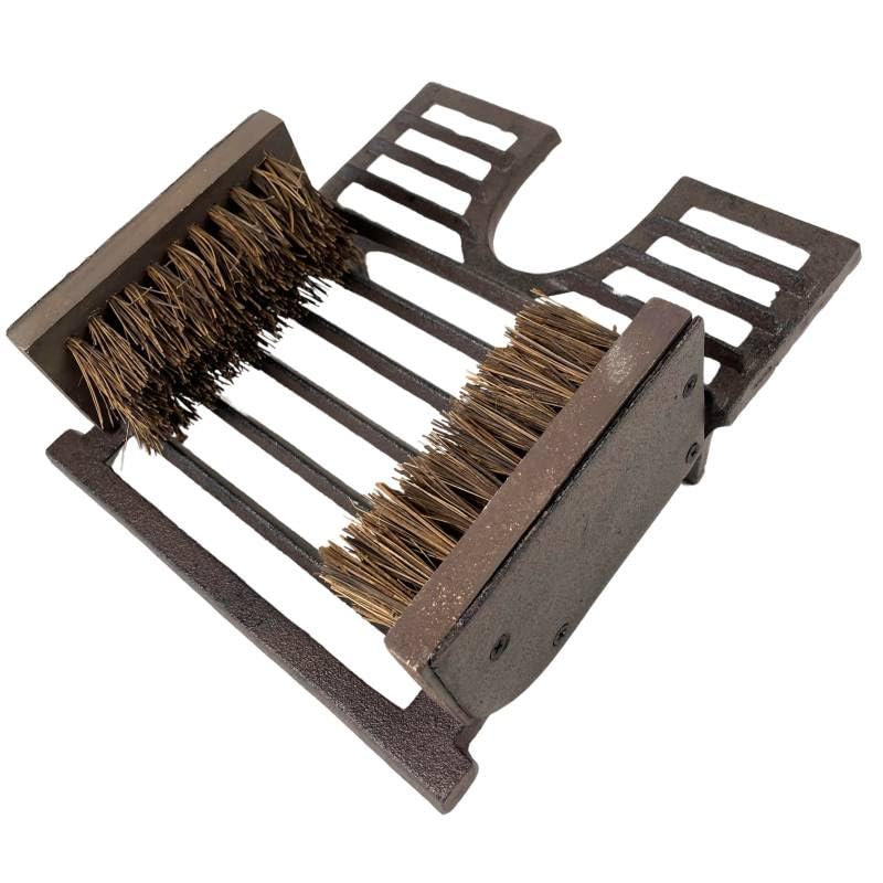 L'Héritier Du Temps Gratte Pied avec Brosse à Pied et Tire Botte en Fonte Patinée Marron 11,5x22x25,5cm