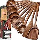Wooden Spoons for Cooking,10 Pcs Natural Teak...
