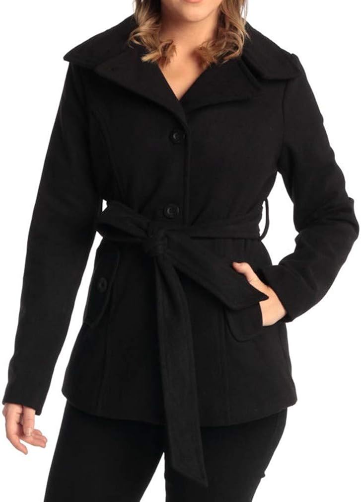 Womens Belted Blazer Alpine Swiss Wool Blend Hot Convertible Funnel Neck Collar, Black XL : Clothing, Shoes & Jewelry