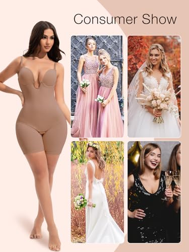 Image of Slimers Backless Shapewear Tummy Control: Low Back Plunge Shapewear Bodysuit - Slimming Built-In Bra Full Body shaper Woman