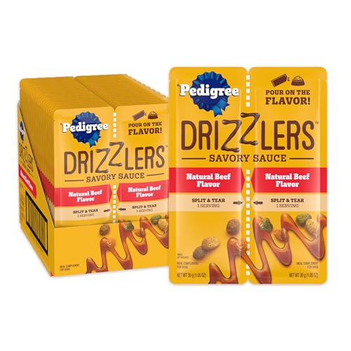 Pedigree Drizzlers for Dogs Wet Dog Food Gravy Savory Sauce Natural Beef Flavor 60g Dual-Serving Pouch (22 Count 44 Servings Total)
