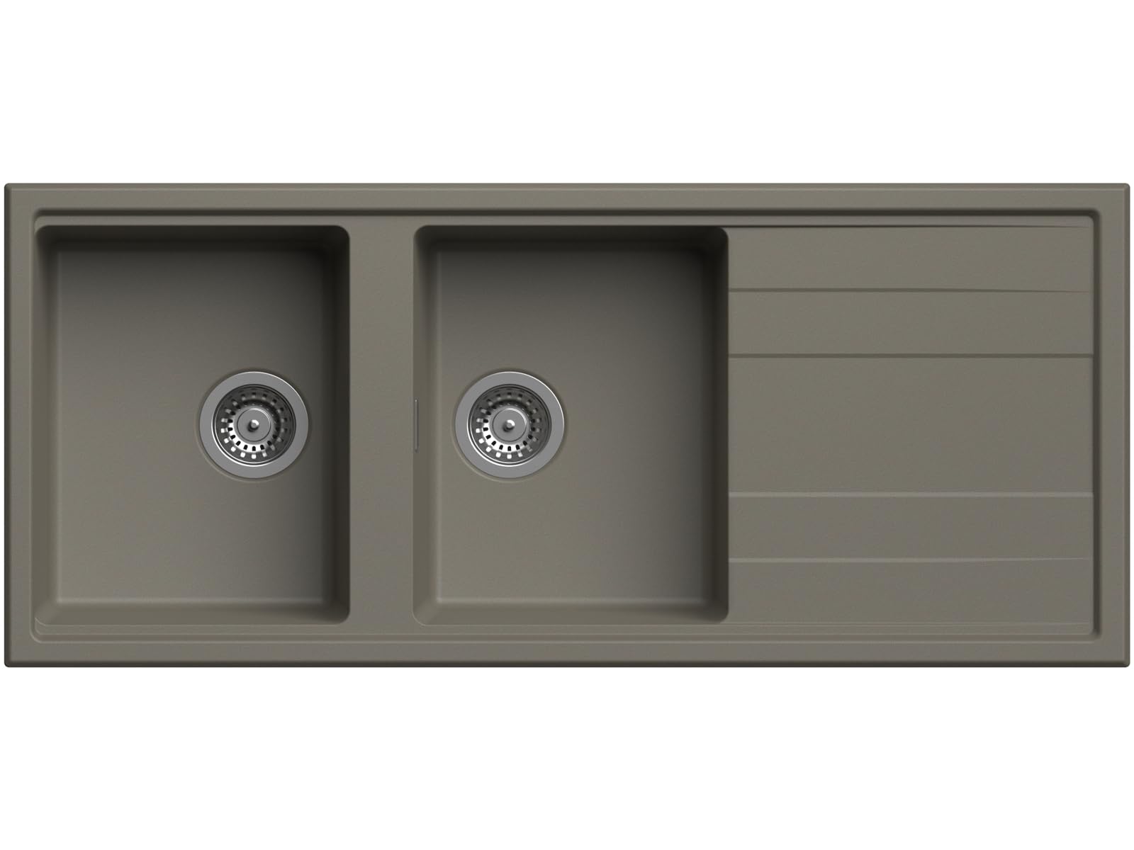 Lavello cucina Orlando tortora - quarzo fumè 2 vasche con gocciolatoio 116 x 50 cm Made in Italy