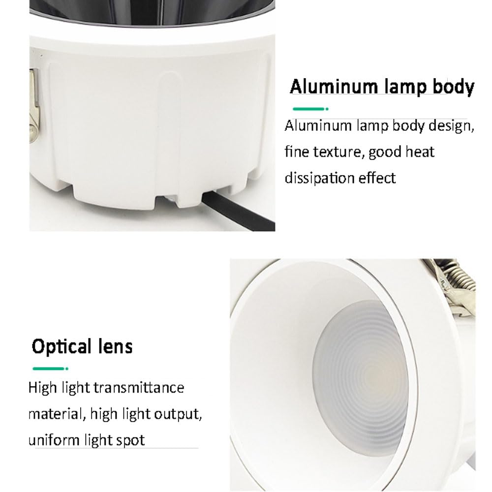 Zestaw 3 Opraw Oświetleniowych Led Downlight Do Wpuszczania, 4,4-Calowa Okrągła Aluminiowa Oprawa Sufitowa Do Wpuszczania, 3000K/4000K/6000K, Wybrana, 10 W, Wykończenie B,Black-3000K