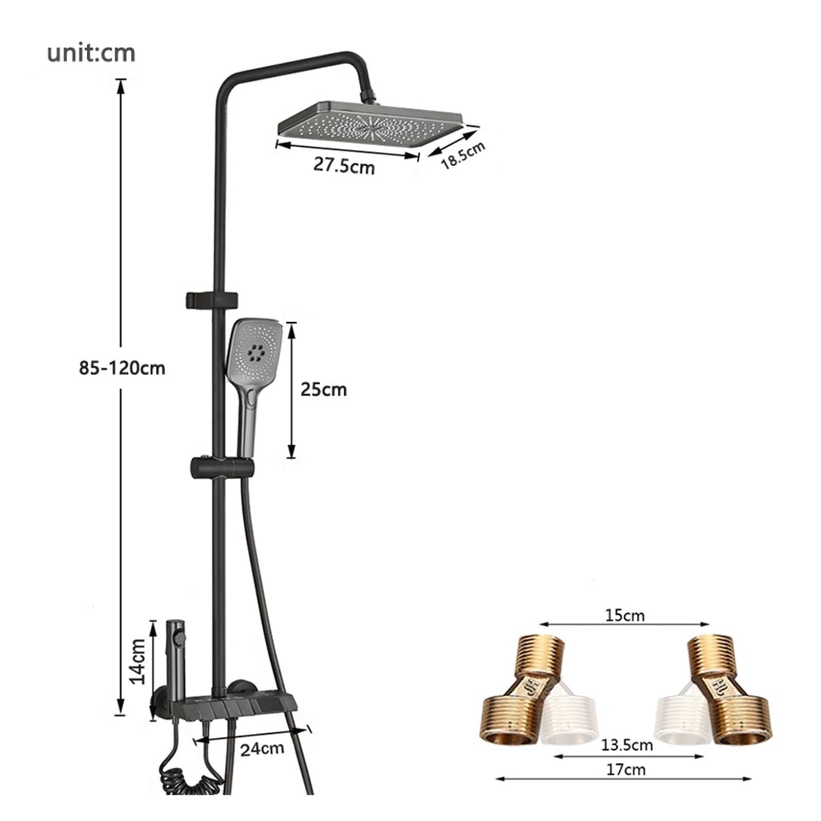 Set Doccia Digitale for Pianoforte Grigio Rubinetti Doccia for Bagno in Ottone Intelligente Rubinetto a Cascata Calda e Fredda Doccia Grigio a Pioggia(Noir)