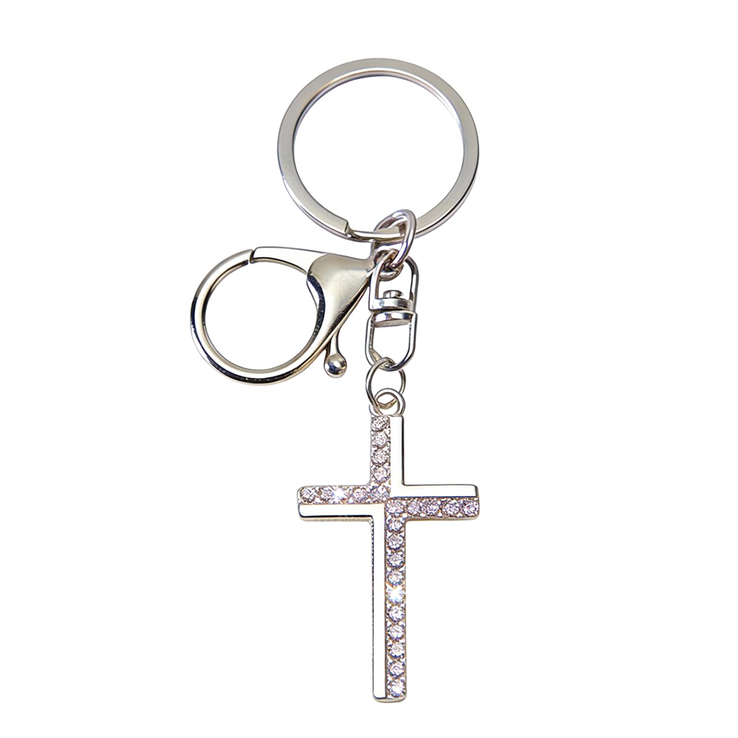 Arfuka Unisex Silver Sparkling Rhinestone Cross Keyring Jesus Christian Keychain Charm Stylish Accessory For Purse, Handbags, Backpacks, Car Keys Perfect Faith Gift For Women Men