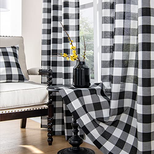 Rmuttly Buffalo Plaid Curtains Black and White Buffalo Check Rustic Farmhouse Country Antique Vintage Style for Living Room Bedroom Kitchen - Set of 2 Panels 42842 Black/White