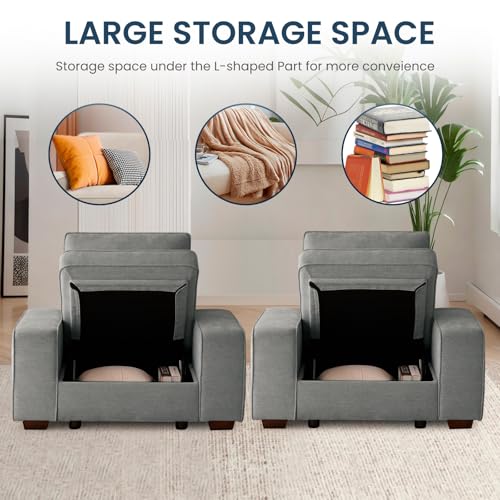 Image of TEKAMON 45 inch Accent Chair with Seat Storage, Oversized Single Sofa Chair, Modern Chenille Fabric Armchair for Living Room /Office with Wide Armrests, Side Pockets, USB /Washable Covers(Light Grey)