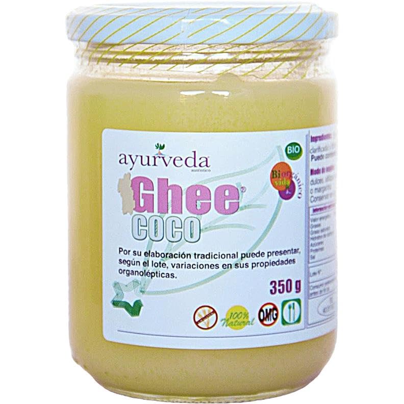 Ghee con Aceite de Coco Bio Ayurveda 350g | Mantequilla Clarificada + Coco Orgánico | Sin Lactosa, Sin Gluten, Apto Paleo y Keto