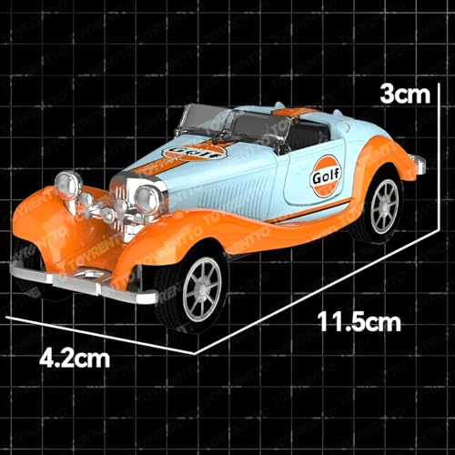 Image of 1:36 Scale Vintage Die-Cast Classic Car Model Toy | Pull Back Sports Car Toy with Openable Doors | Premium Alloy Vehicle Toy for Kids & Collectors | Blue-Orange Racing Edition
