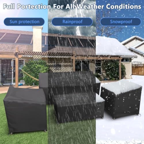 Image of STARTWO Patio Furniture Cover 4 Piece Set, Black, X-Large | Outdoor Furniture Cover Waterproof for Loveseat, Lawn Chairs, Coffee Table, Windproof with Buckle Strap