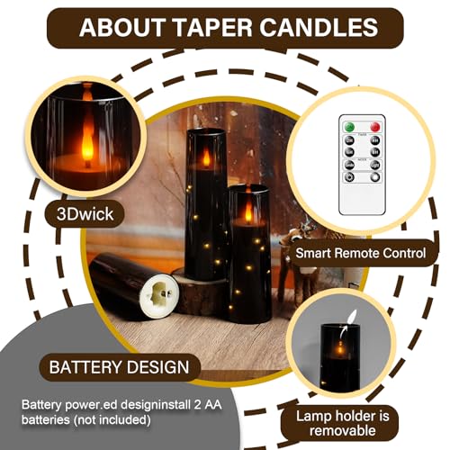 Image of kakoya Flameless LED Candles with Timer 5 Pc Flickering Flameless Candles for Romantic Ambiance and Home Decoration Stable Acrylic Shell,with Embedded Star String,Battery Operated Candles(Black)