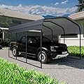 Chilihom Car Port Metal Carport 10 ×15 FT Heavy Duty Carport Kit, Metal Garage Carport Canopy with Galvanized Steel Roof & Frame?Car Tent Outdoor Storage Shed for Car, Boats and Truck, Charcoal