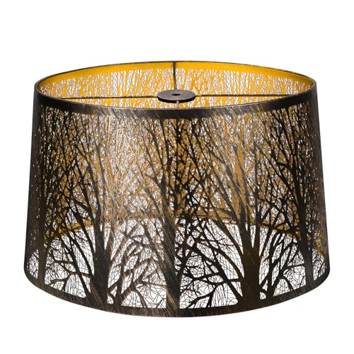 Image of Large Lampshade for Table Floor Lamps, 12'' Top x 14'' Bottom x 8.5 inch Height | Bronze Gold Metal Lamp Shade, Oval Shade, Etched Forest Gothic Style Replacement Lamp Shade(Spider)