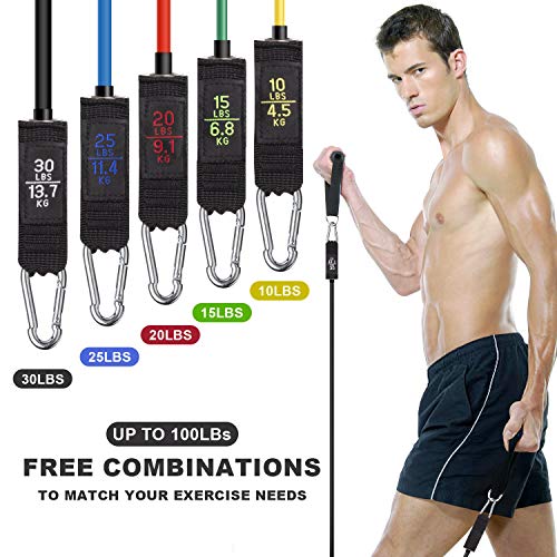 CCVOO Resistance Bands Set, Exercise Bands with Handles - 5 Fitness Workout Bands with Door Anchor & Ankle Straps for Training, Physical Therapy, Home Workout, Yoga, Pilates (100LBs)
