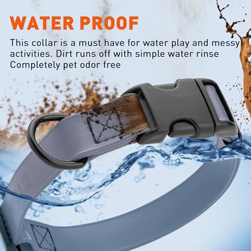 Image of Dogline Biothane Waterproof Dog Collar with Quick Release Buckle Strong Coated Nylon Webbing with Odor- Proof for Easy Care Easy to Clean Fits Small Medium Large Dogs, Grey 3 /4 inch W 12-19 inch L