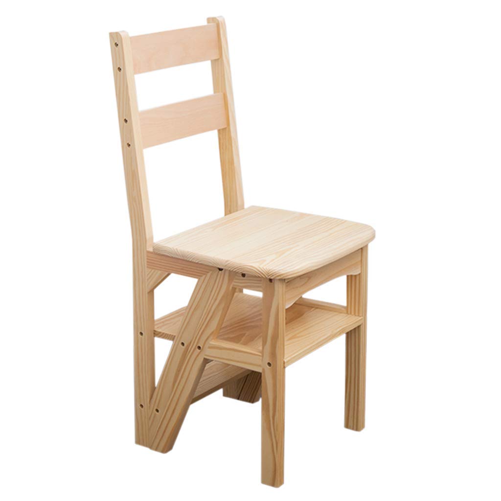 DASHADAO Indoor Climbing Stool,Folding Portable Ladder Step Stool, Pine Wooden Household Multifunctional Step Stool, Children Folding Chair with 4 Step Lift, Dual-Use Climb Stool,D (B)