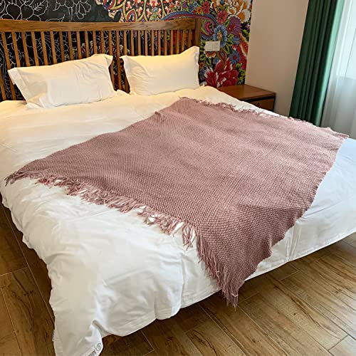 Lomao Knitted Throw Blanket With Tassels Bubble Textured Lightweight Throws For Couch Cover Home Decor (Pink, 50X60) #TOP6