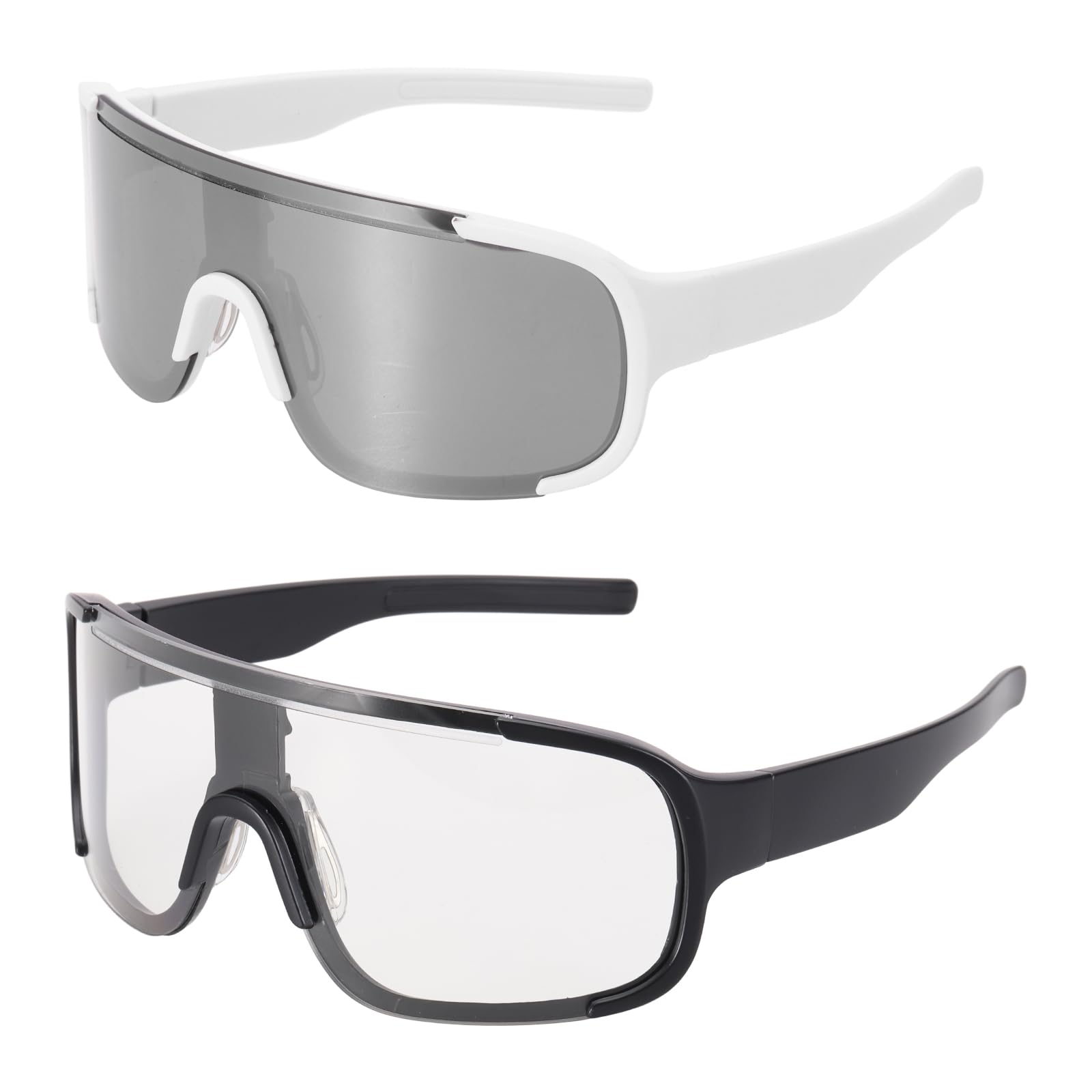 sourcing map 2pcs Sport Sunglasses Cycling Polarized Sun Glasses for Men Mountain Bike Driving Fishing Running, White & Black Frame Gradient Gray & Clear/Gray