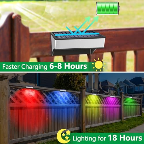 Super Bright Solar Fence Lights, 4 Pack Outdoor Wall & Deck Lights, 60 Lumen Waterproof, 8 Modes Warm & Cool White, RGB, for Backyard, Garden, Fence, Wall, Deck Railing, Stairs, Outdoor Decor by Lightkeeys - Image 3