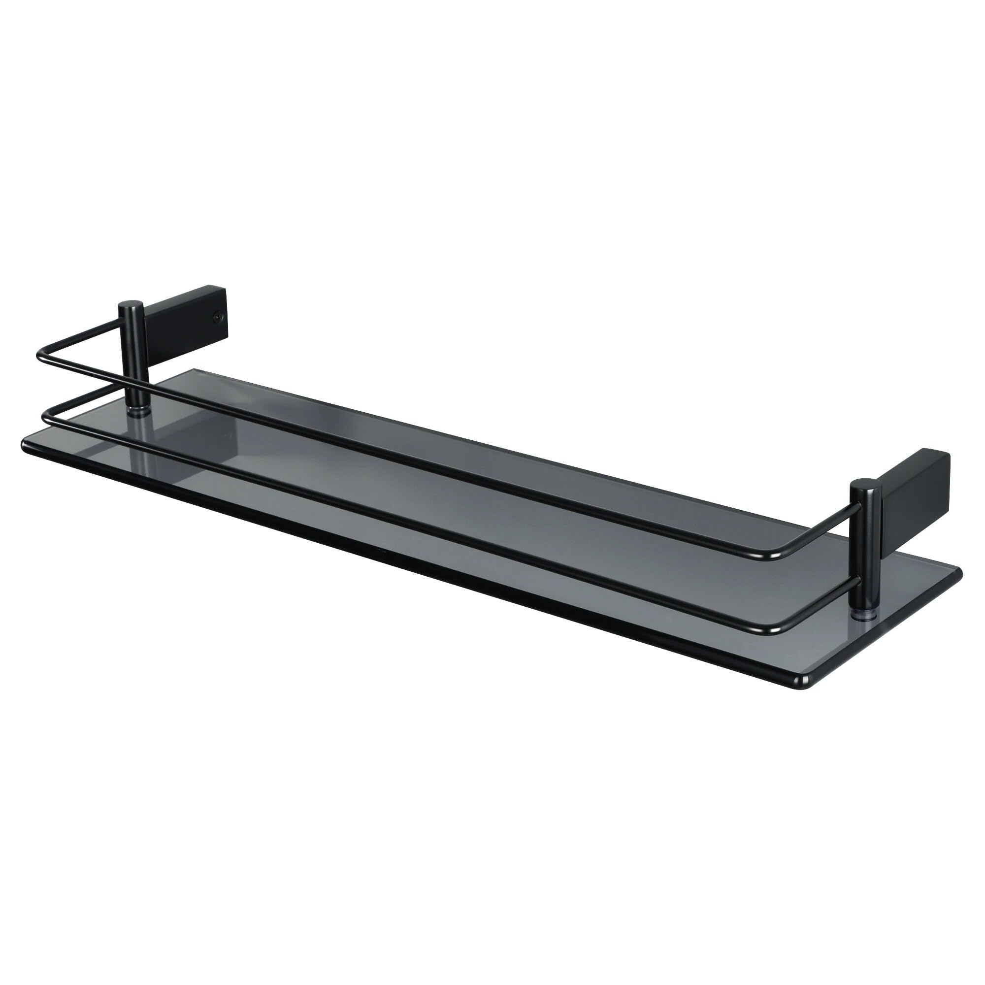 GTFDXJ Shower Caddy 40 50cm Bathroom Shelf Tempered Black Glass Shelf Wall Mounted SUS 304 Stainless Steel Rail