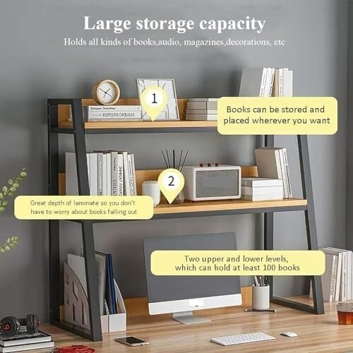 Moderno scaffale da scrivania a 2 livelli - Organizzatore multiuso for | computer e librerie Elegante espositore for casa e ufficio Perfetto piccoli spazi(115cm)