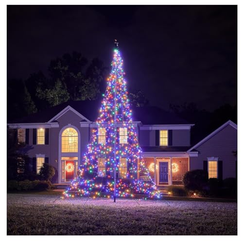 Fairybell - Flagpole LED Christmas Tree - Outdoor Christmas Decorations - Multicolor - 1 200 LED Tree - 20ft - Suitable for Existing Flagpoles
