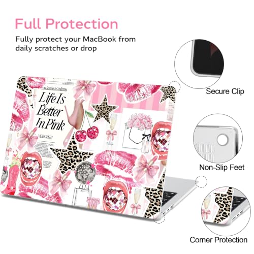 Image of B BELK for MacBook Air 15 inch Case 2026 2025 2024 2023 M5 M4 M3 M2 | Pink Printed Matte Hard Shell Case with Fashion Collage Pattern, Keyboard Cover & Screen Protector, Scratch Resistant